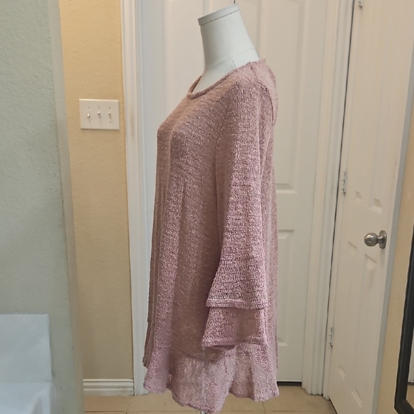 Nally & Millie Dusty Pink Textured Tunic Top Ruffled Hem & Layered Bell Sleeves - Picture 6 of 11